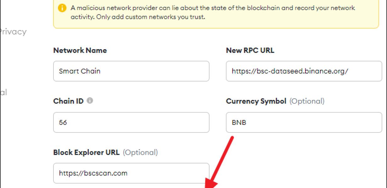 Adding a network to Metamask: 