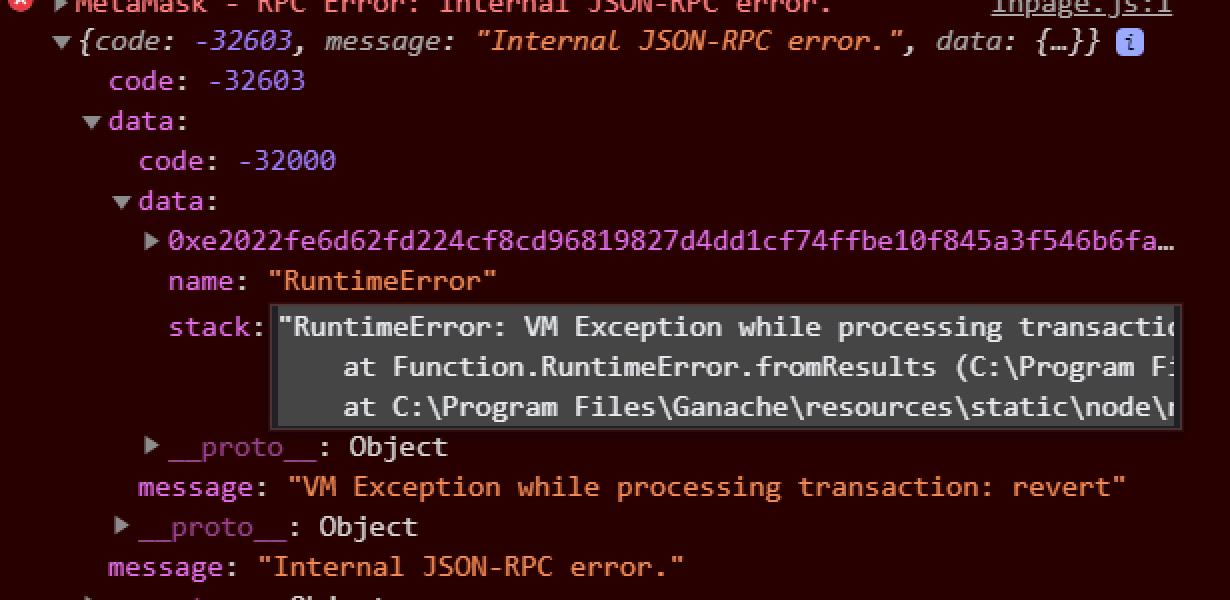 Get rid of the JSON RPC error 
